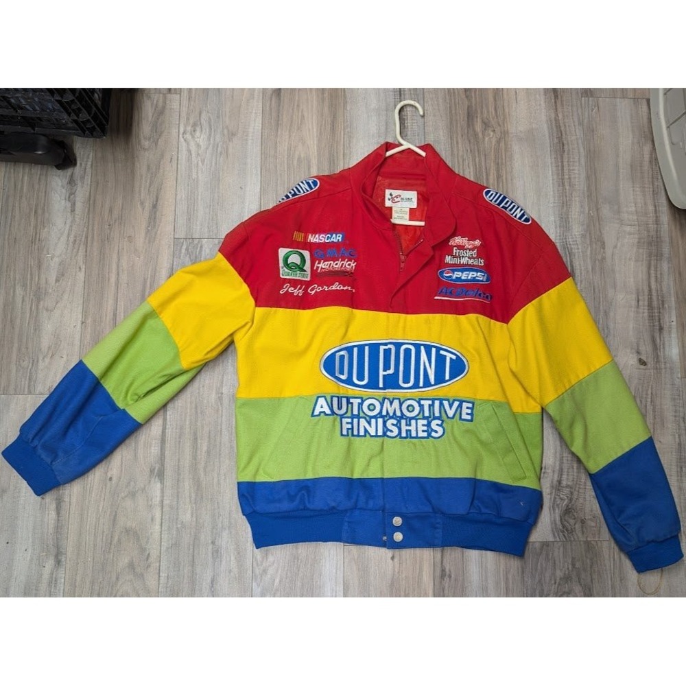 Vintage 90s NASCAR Chase Authentics Jeff Gordon Dupont Rainbow Jacket Size M